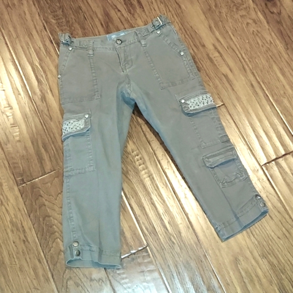 Miss Me Taupe Cargo y2k Capri Embellished Pants 25